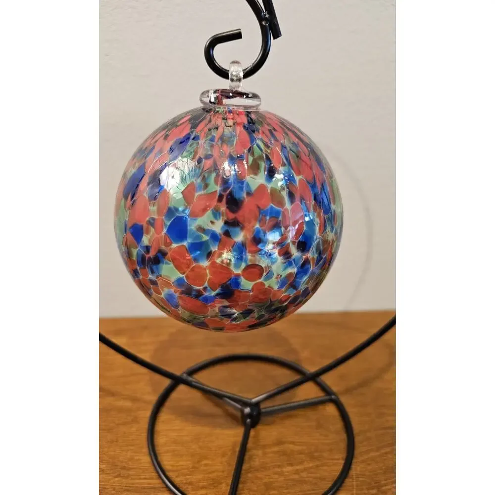 Art Glass Hand Blown Christmas Ornament Orb Ball Red Blue Green